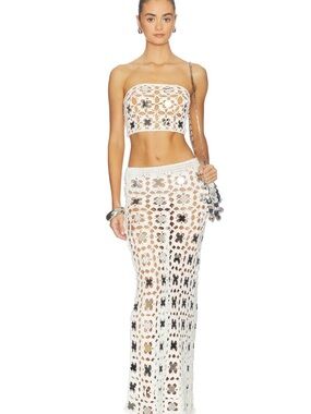 Superdown Crochet Maxi Skirt with Mirror Detail